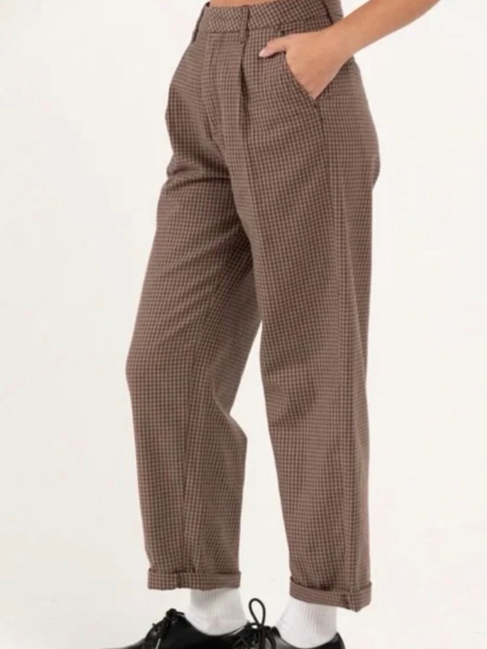 Brixton Brown Micro-Check Women's Trousers